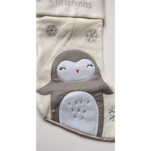 Woollen Christmas Stocking 16" Penguin White Soft Cuff "Baby's 1st Christmas" - Picture 3 of 5